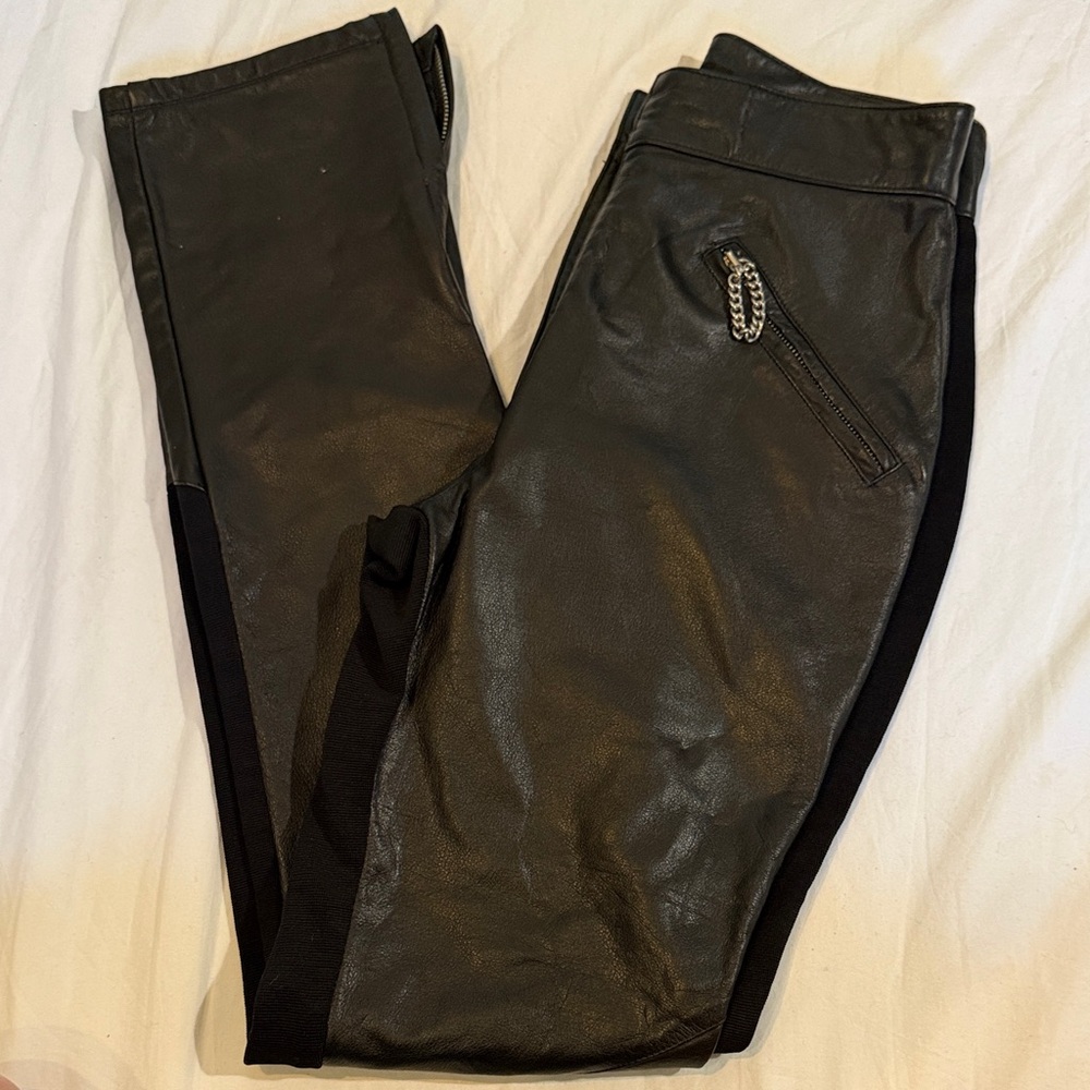 Harley-Davidson Black Leather Pants with Chain Accent